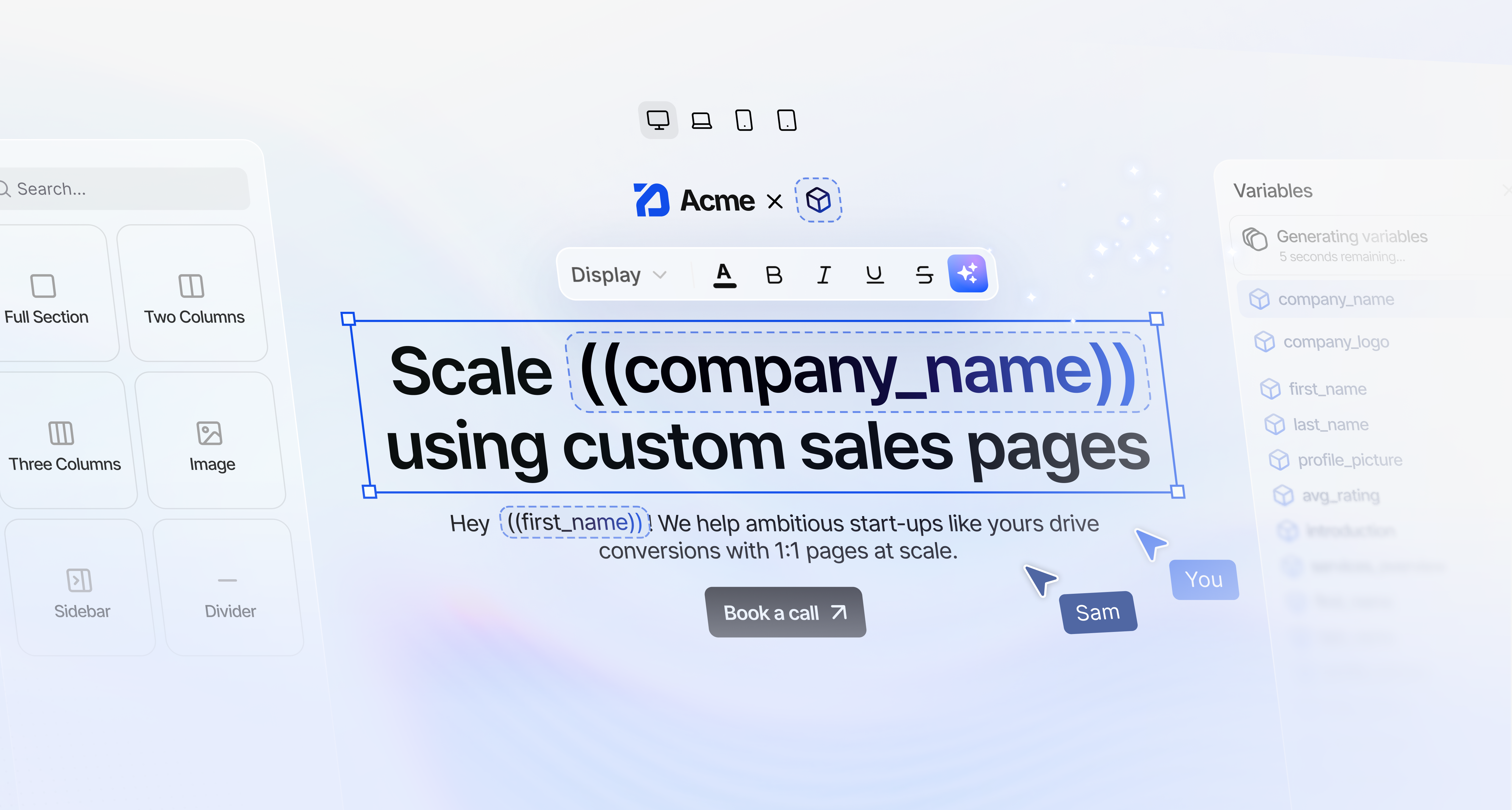 Preview of a personalized landing page inside the GenPage visual builder