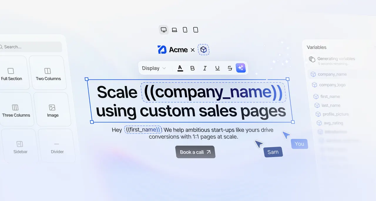 Preview of a personalized landing page inside the GenPage visual builder